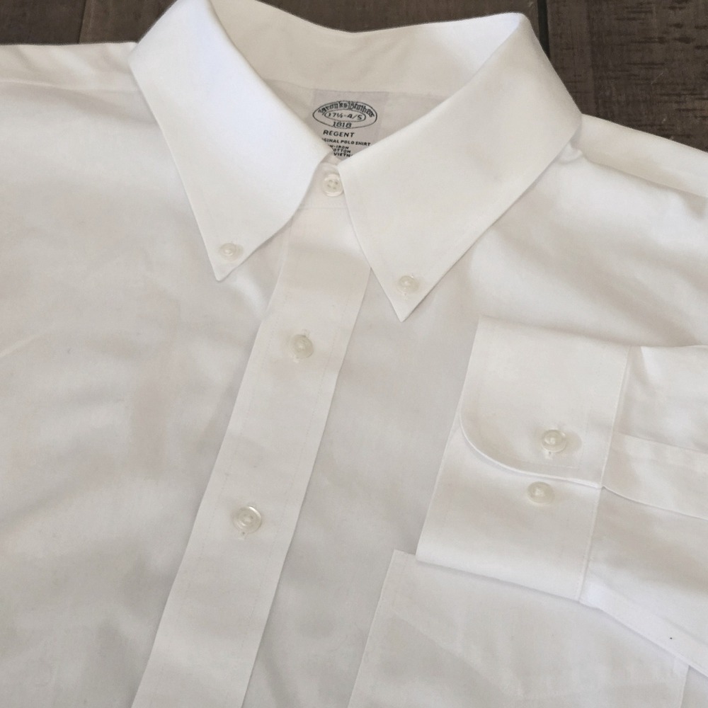 Brooks Brothers 1818 Regent White Non-Iron Cotton Button Down Shirt 17.5 34/35